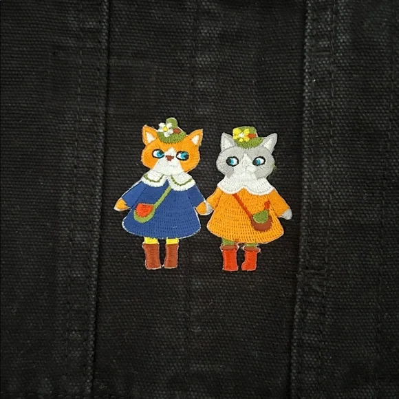 Dickies Black Short Overalls with adorable Kitty Cat Iron On - Picture 2 of 4